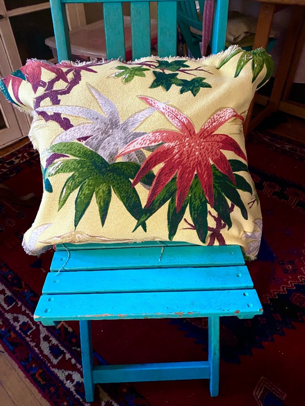 Vintage barkcloth fabric pieces..perfect for pillow or seat cover ..vibrant